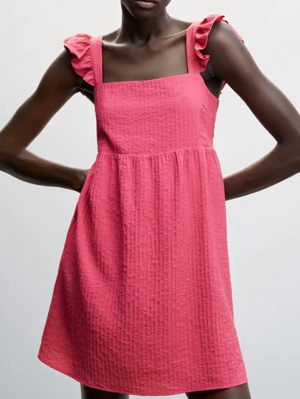 NWT MANGO Flutter Ruffle Sleeve Empire Waist Mini Dress open back sz xs